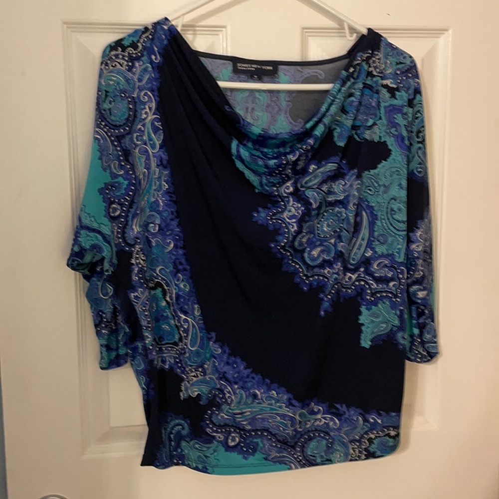 Jones New York, blue with paisley, 3/4 sleeves, size medium